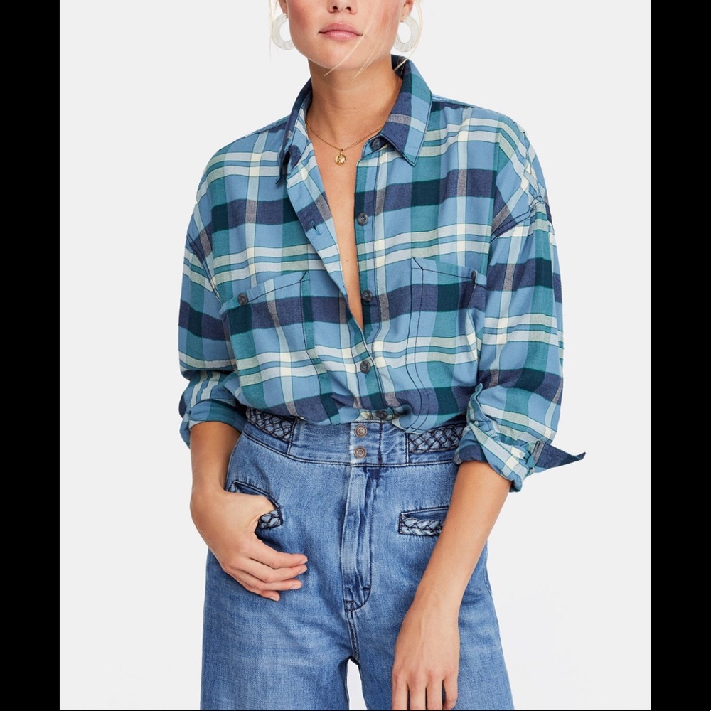 Free People Loveland Plaid Button-Up Top